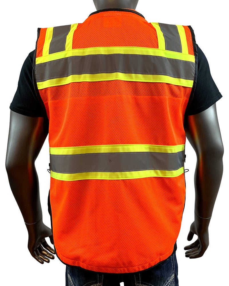 REXZUS (C Vest For Mens Black Series Safety Vest With Zipper and Utility Pockets Premium Black Series Surveyors Vest (Medium, Orange/Black) - Image 3